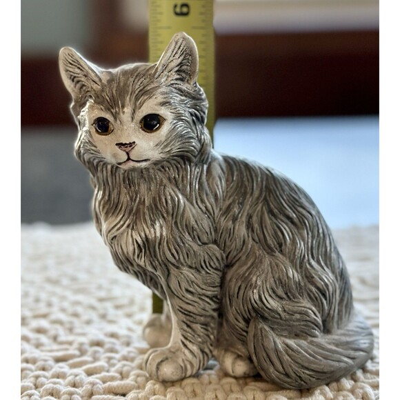 Vintage Grey Persian Cat Figurine Ceramic Hand Made painted 5.5” - Picture 6 of 7